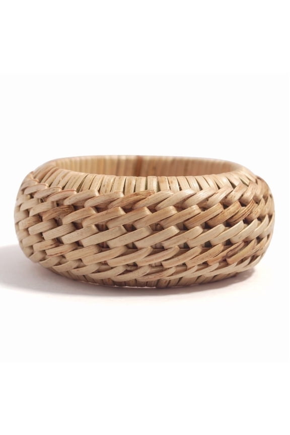 Handwoven Cane Bangle  Natural Rattan Spiral Weave Wide Wedge Bracelet, Eco-Friendly Sustainable Handmade Jewelry for Women