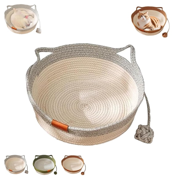Handwoven Cat Basket, Foldable Round Cotton Rope, Scratch Resistance Easy to Clean, for Small & Large Cats & Dog