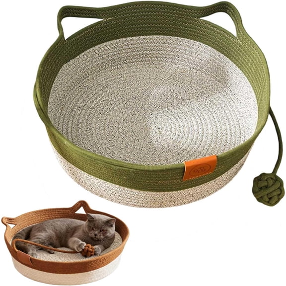 Handwoven Cat Basket, Rattan Pet Bed with Built-in Washable Scratching Pad, Universal Scratch-Resistant Cat Nest for Cats Dog