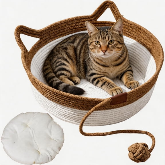 Handwoven Cat Basket, Scratchable Foldable Cat Bed Nest for Playing & Resting