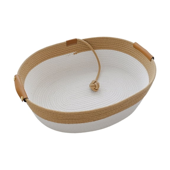Handwoven Cat Basket for Cats Large Oval Boho Cat Bed, Cotton Rope Weave Scratchable Breathable All Season Pet Bed, Reduces Bed Rejection for Felines