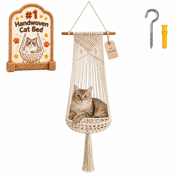 Hand And Rope Macrame Hanging Cat Bed