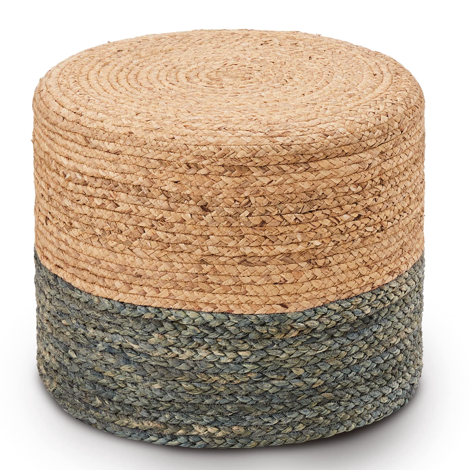 Handwoven Cattail Pouf Ottoman, Lightweight Durable Natural Jute Footrest, Versatile Vanity Stool Shoe Bench for Balcony Garden Living Room
