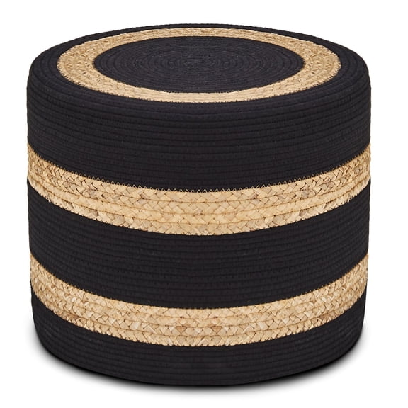 Handwoven Cattail Pouf Ottoman, Lightweight Durable Natural Jute Footrest, Versatile Vanity Stool Shoe Bench for Balcony Garden Living Room