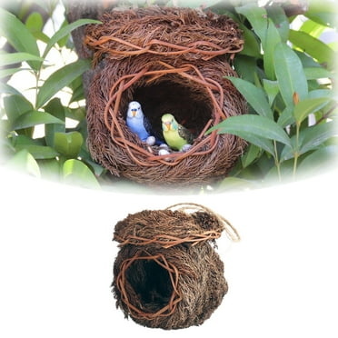 Handwoven Cedar Bird House with Roosting Pouch Outdoor Garden Decoration for Hummingbirds Natural Wood Nesting Shelter with Rope