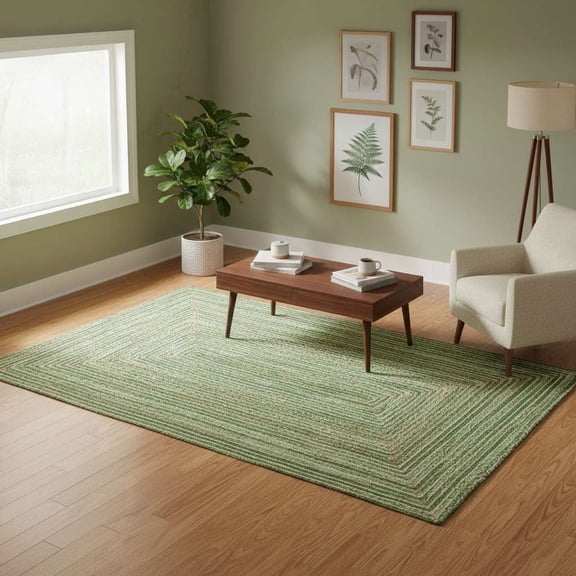 Handwoven Jute Chindi Area Rug - Non-Shedding Soft & Durable Green Boho Decor for Living Room, Kitchen, Dining Room & Bedroom 2x3 Feet