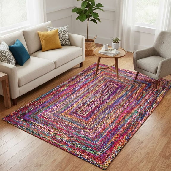 Handwoven Chindi Area Rug - Non-Shedding Soft & Durable Multicolor Boho Decor for Living Room, Dining Room & Bedroom 10x10 Feet