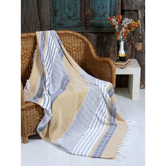 Handwoven Cotton Boho Throw Blanket with Tassels – All Season Throw for Decorative Luxury in Living Room or Bedroom, Soft Cozy Couch Sofa Bed Blanket, 50x60 Inches