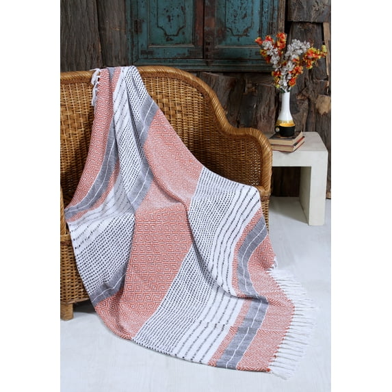Handwoven Cotton Boho Throw Blanket with Tassels – All Season Throw for Decorative Luxury in Living Room or Bedroom, Soft Cozy Couch Sofa Bed Blanket, 50x60 Inches