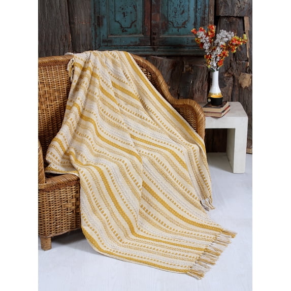 Handwoven Cotton Boho Throw Blanket with Tassels – All Season Throw for Decorative Luxury in Living Room or Bedroom, Soft Cozy Couch Sofa Bed Blanket, 50x60 Inches
