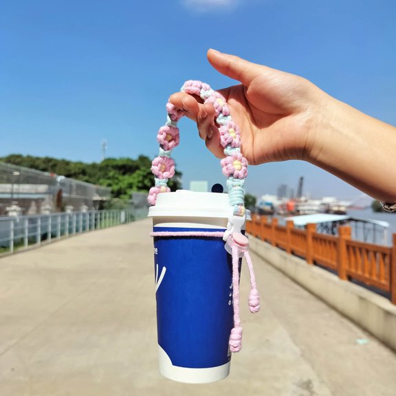 Handwoven Cotton Cup Holder Lanyard - Adjustable Bottle Strap for Water Bottles, Coffee Mugs & Travel Cups
