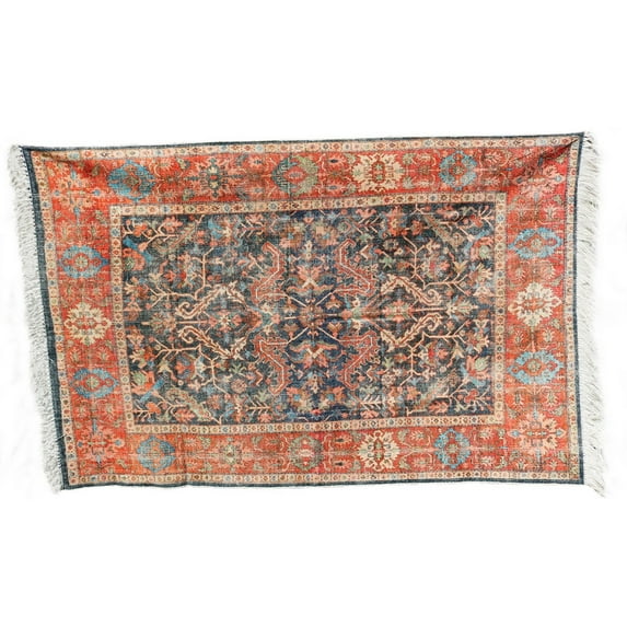 Handwoven Cotton Dhurrie Rug With Fringes And Persian Prints, Multicolor