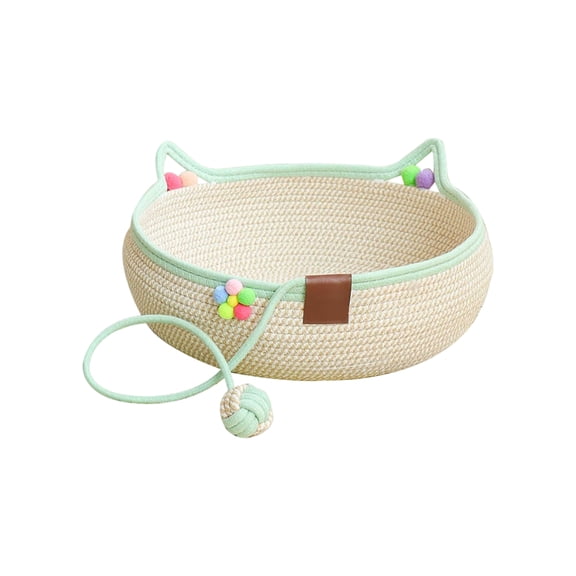 Handwoven Cotton Rope Bed Cat Bed Cat Hammock Foldable Sleeping Nest Basket Handmade Natural Cradle Scratcher Cuddler for Kitten Cute Style with a Playing Rope Ball