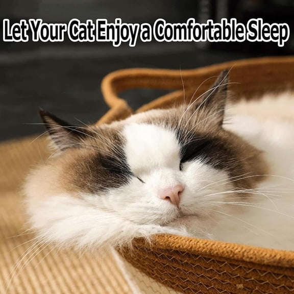 Handwoven Cotton Rope  Bed with Cushion and Scratching Board for Indoor Cats Small-B