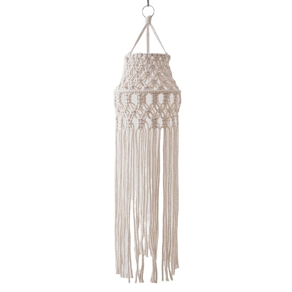 Handwoven Cotton Rope Lamp Shade Vintage Artistic Macrames Tassels Pendant Light Cover for Home Bedroom Decor