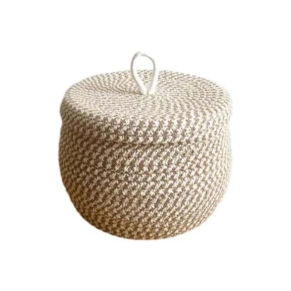 Handwoven Cotton Rope Round Storage Basket With Lid, Decorative Farmhouse Boho Nesting Basket, Dustproof Multi Use Organizer For Snacks Eggs Toys, Easter Spring Home Decor Basket