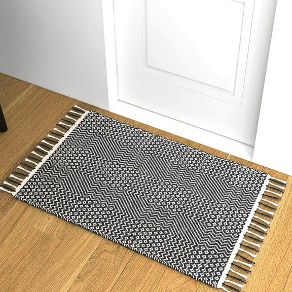 Eco Crave Handcrafted Jute Cotton Front Door Mat, Honeycomb Pattern, 2x3 ft