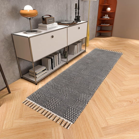 Eco Crave Handcrafted Natural Jute Cotton Doormat – Wavy Diamond Pattern, 3x5 ft Indoor/Outdoor Entryway Rug