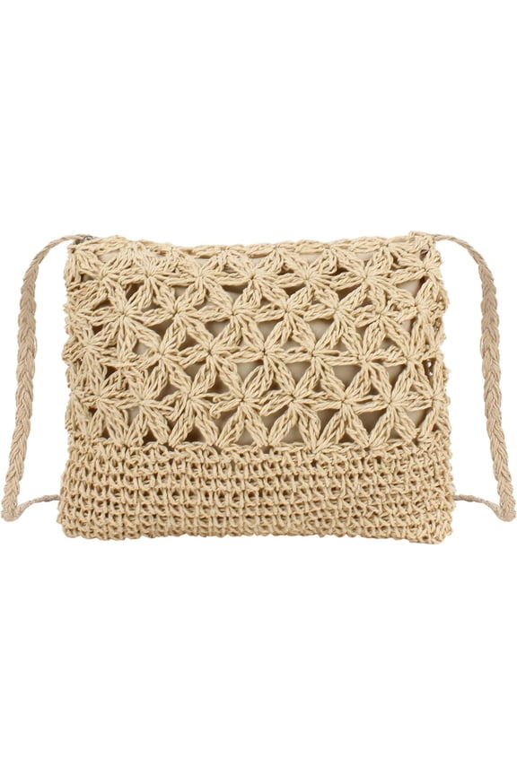 Handwoven Cotton Straw Shoulder Bag Crochet Tassel Beach Bohemian Purse for Women