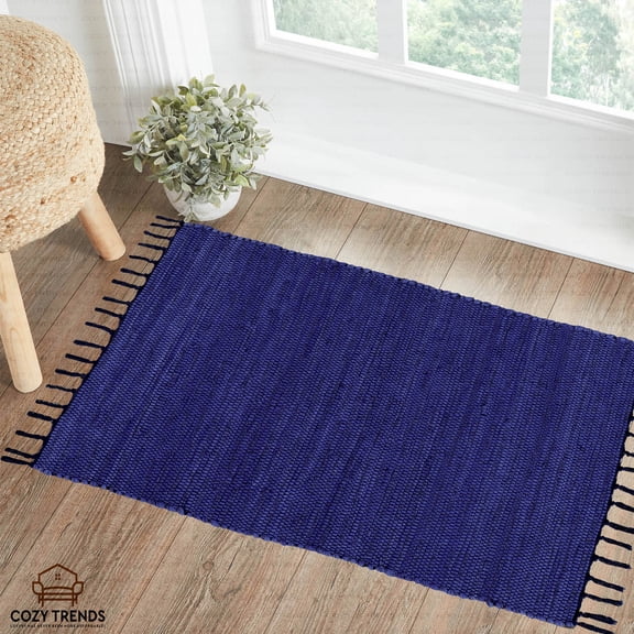 Handwoven Cotton Washable Reversible Rag Rug with Tassels – 24" x 36" (2' x 3')