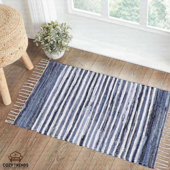 Handwoven Cotton Washable Reversible Rag Rug with Tassels – 24" x 36" (2' x 3')