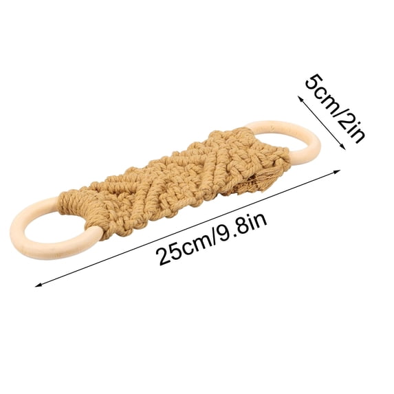 Handwoven Crochet Hanging Kitchen Towel with Beech Wood Rings | in White, Gray & Brown | 25 cm x 5 cm | Multi-Purpose Towel Hanger for Kitchen, Bathroom & Toilet