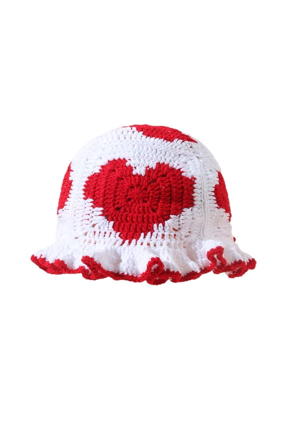 Handwoven Crochet Heart Knitted Hat Soft Warm Knit Fisherman Hat for Women Unique Heart Pattern Headwear Photo Props