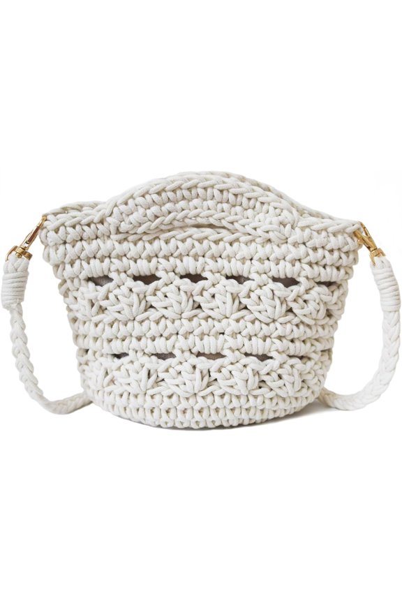 Handwoven Crossbody Handbag Summer Beach Bucket bag Cotton Crochet Shoulder Bag Basket Purse for Women