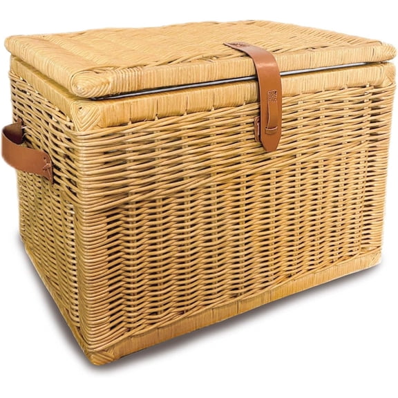 Handwoven Deep Wicker Storage Trunk, Natural Rattan Wicker Chest with Lid and Handles for Blankets, and Home Organization-Sandstone, Large, 24" L x 17" W x 17.5" H