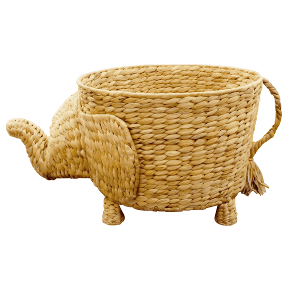 Handwoven Elephant Basket Natural Animal-Shaped Storage Bin with Trunk & Tail Accents