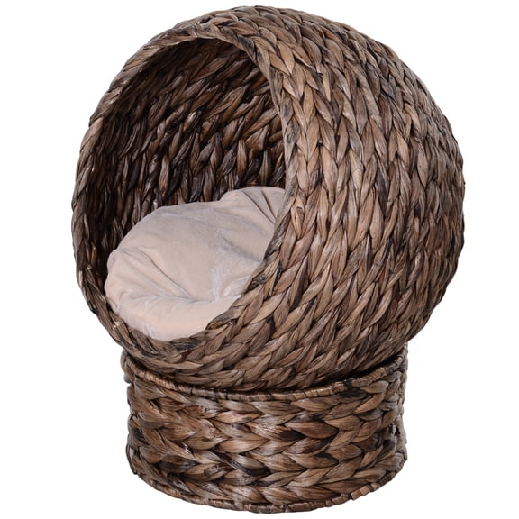 Handwoven Elevated Cat Bed with Soft Cushion and Unique Cat Egg Shape
