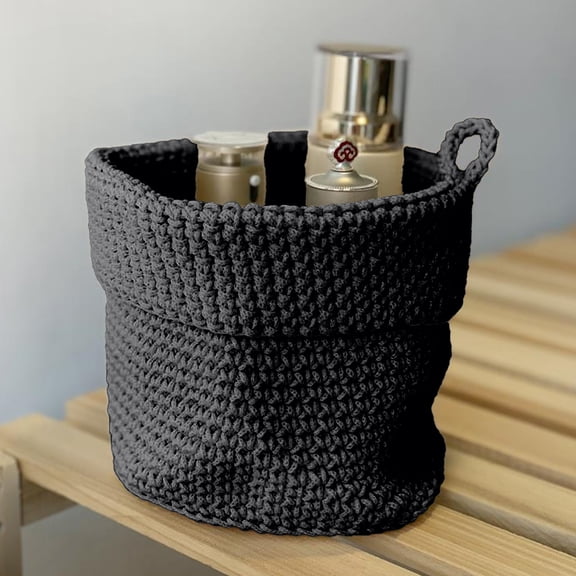Handwoven Fabric Wall-Mounted Storage Basket - 5.5x5.1 Inch Hanging Organizer for Bedroom, Living Room, or Office, Perfect for Decluttering Small Items, Black
