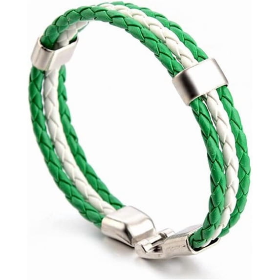 Handwoven Flag Leather Bracelet Multicolor National Flag PU Leather Bracelet Wrap Bangle with Alloy Clasp for Women Men Wristband Jewelry