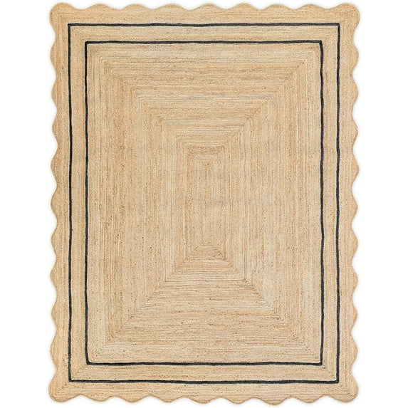 Handwoven Floor Décor Jute Rugs , Scalloped Jute Rugs with Black Design Size - Size - 3 x 12 Feet (90 cm x 360 cm)