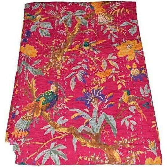 Handwoven Flowar Print Kantha Quilt, Bedspread,Traditional Look Kantha Gudri,Throw Blanket Size ( King 108" x 108" )