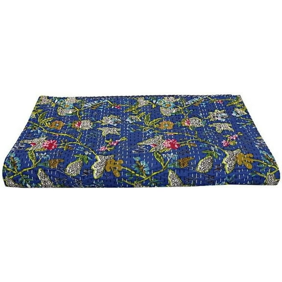 Handwoven Flowar Print Kantha Quilt, Bedspread,Traditional Look Kantha Gudri,Throw Blanket Size ( King 108" x 108" )