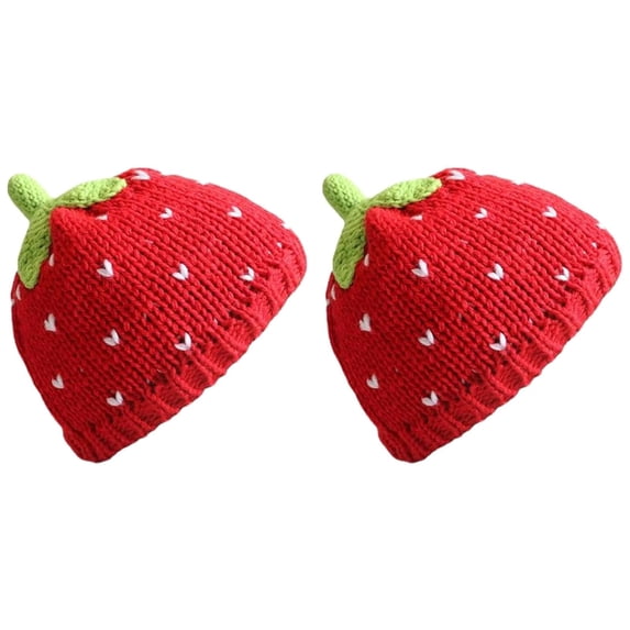 Handwoven For Women Strawberry Crochet Hat Cute Hat Loose Warm Knit Hat