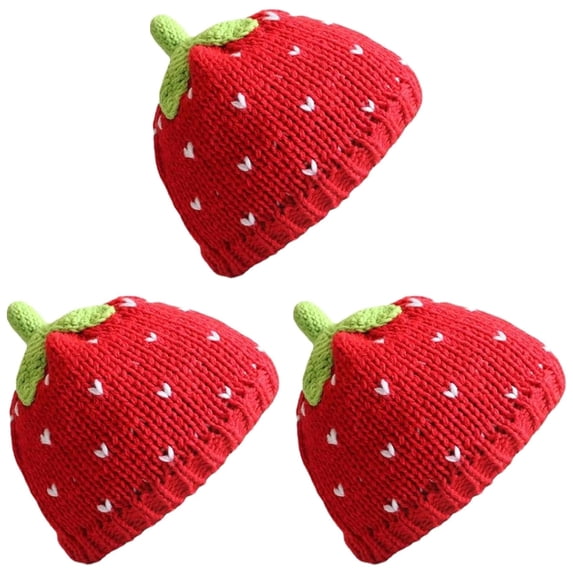 Handwoven For Women Strawberry Crochet Hat Cute Hat Loose Warm Knit Hat