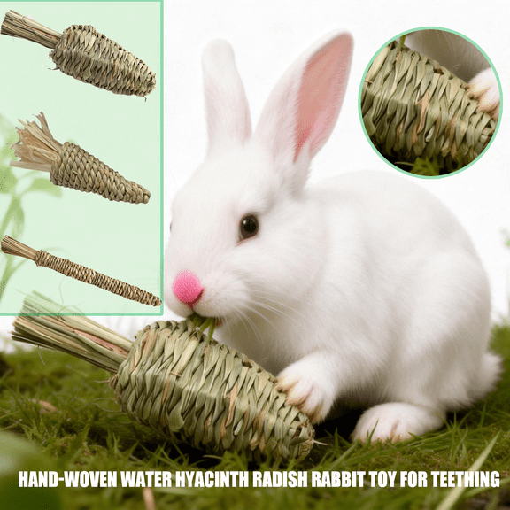 Handwoven Grass Carrot Chew Toys for Guinea Pigs, Rabbitss, Carrot Radish Shape Small Animal Toy, Pet Accessories A