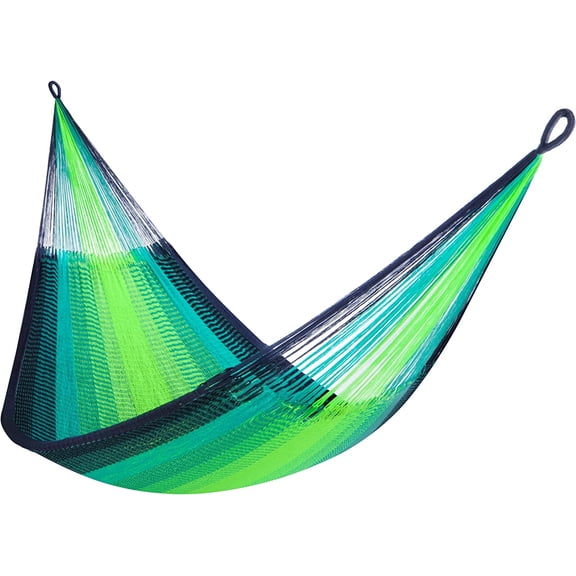 Handwoven Hammock - Double Size, Fits 1-2 PPL, 400lb max - Weathersafe, Super Strong, Easy to Hang, Ultra Soft, Artisan Made - Color: Neon - Blue - Turquoise