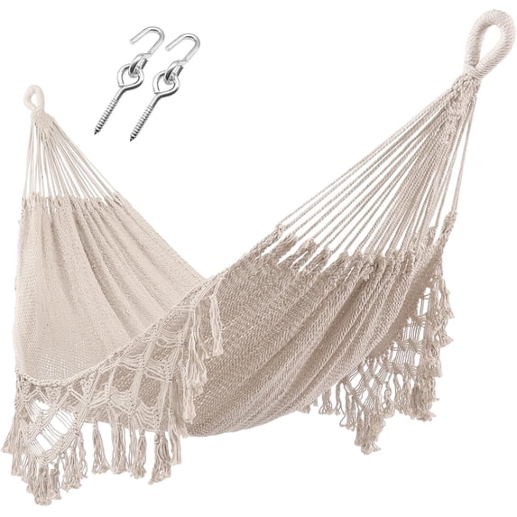 Handwoven Hammock by Thick Cotton Rope XXL Two Person Hammock for Outside, Patio Backyard Garden 550LB Capacity