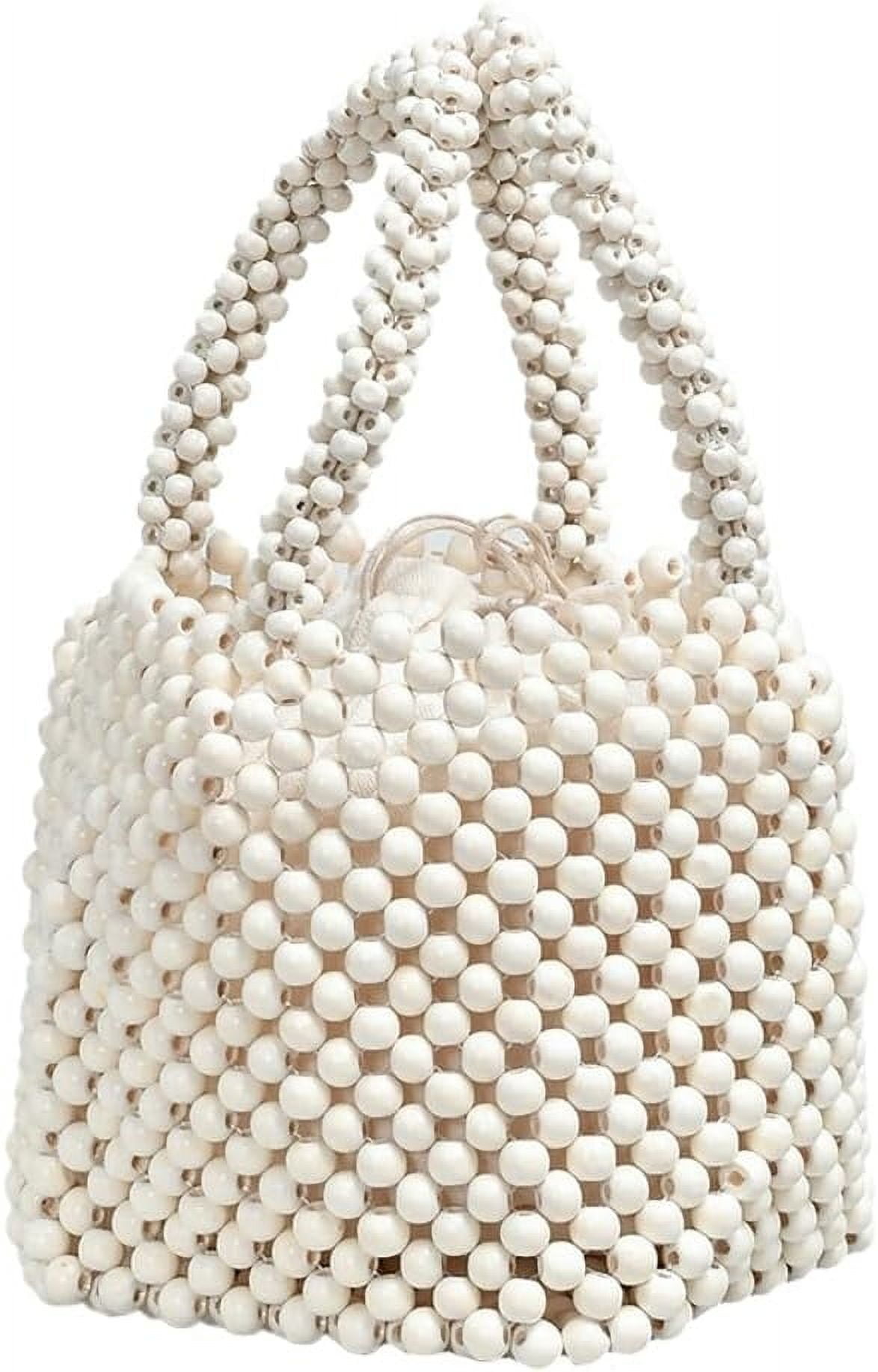 Handwoven Handbags for Women Wood Beads Hollow Mini Hobo Purses Summer Beach Totes Evening Bucket Bags for Party