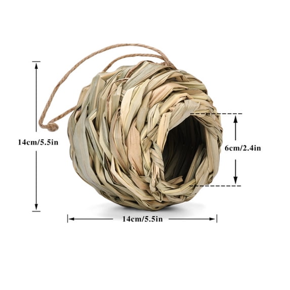 Handwoven Hummingbird Nest House, Natural Grass Bird Hut for Outdoor Garden, 5.5x5.5 Inches, 1 Pack