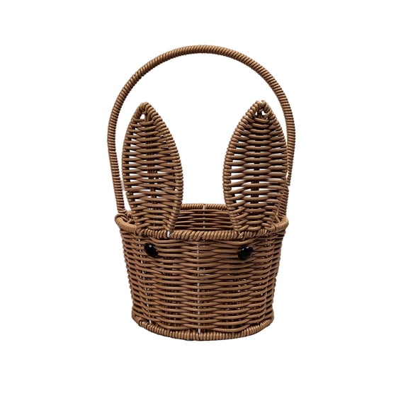 Handwoven Iron Wire Small Flower Basket Easter Bunny Ear Design Fruit Picking Egg Holder Picnic Decor Plastic 10 X 10 X 6 Inches