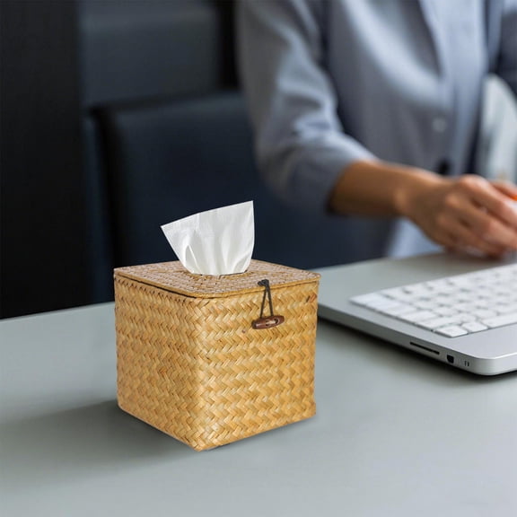 Handwoven Japanese Style Paper Towel Holder, Natural Fiber Tissue Storage Dispenser, Home Bathroom Kitchen Table Decor