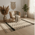 thumbnail image 1 of Handwoven Beige and Black Chevron Pattern Rug/Floor Mat – Jawaja Wool Dhurrie, 1 of 5
