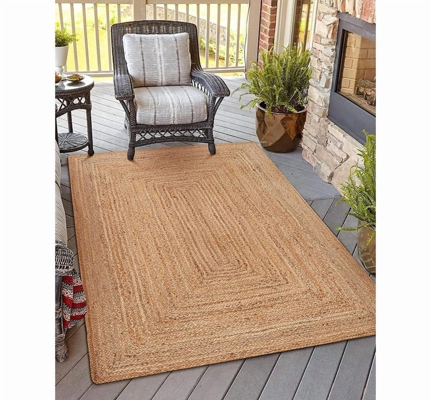 Handwoven Jute Braided Area Rug, Rectangular Natural Farmhouse Reversible Carpet_2X8_Feet