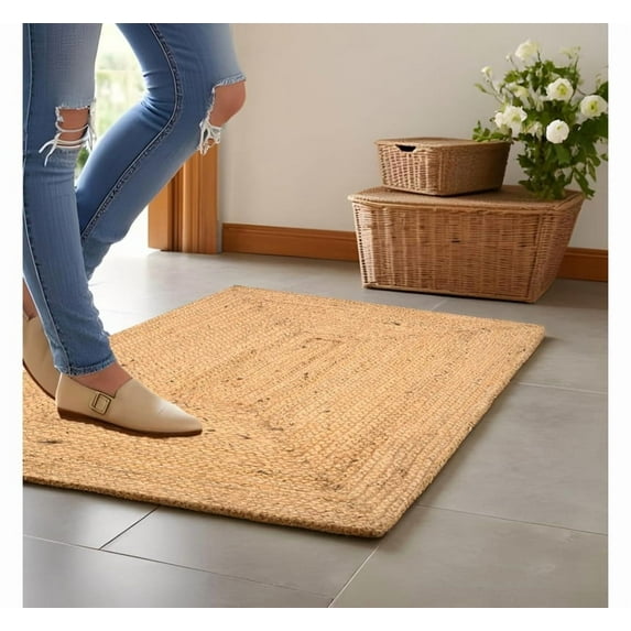 Handwoven Jute Braided Rug Rectangular Rustic Farmhouse Reversible Eco Friendly Carpet_2'6"X20'
