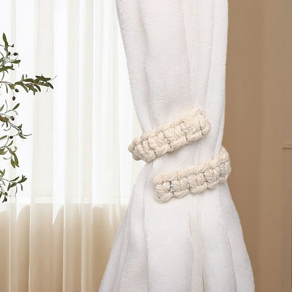 Handwoven Jute Rope Curtain Tiebacks Adjustable Window Holdbacks Farmhouse Style Decorative Drape Tie Backs for Home Sheer Light Weight Drapery 4PCS