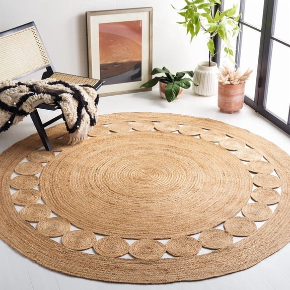 Natural Beige Farmhouse Rug, Braided Rustic Eco-Friendly Floor Mat, Natural, 4 FT